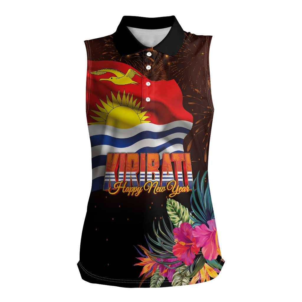 Kiribati Flag and Fireworks Women Sleeveless Polo Shirt First Place Welcome the New Year - Polynesian Pride