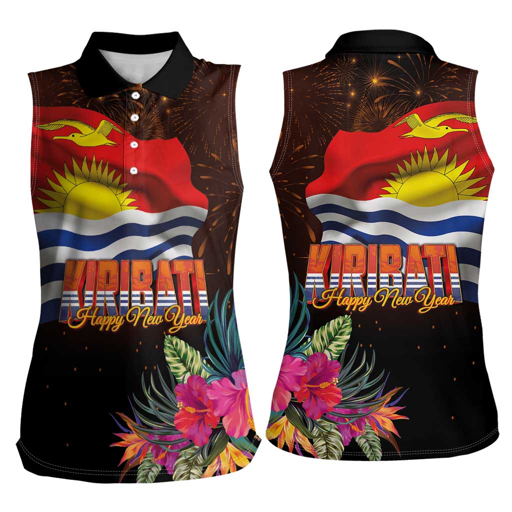 Kiribati Flag and Fireworks Women Sleeveless Polo Shirt First Place Welcome the New Year LT03 - Polynesian Pride