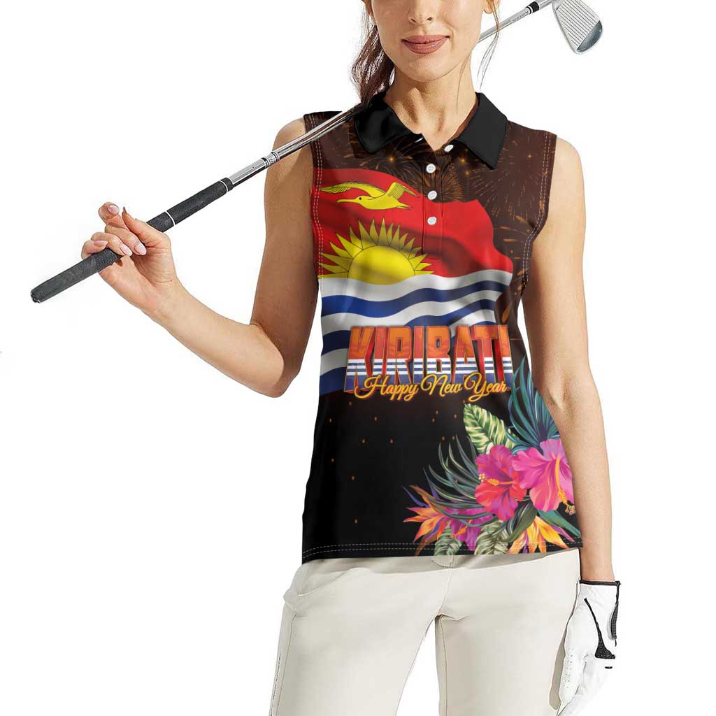 Kiribati Flag and Fireworks Women Sleeveless Polo Shirt First Place Welcome the New Year LT03 - Polynesian Pride