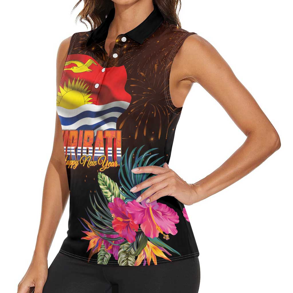 Kiribati Flag and Fireworks Women Sleeveless Polo Shirt First Place Welcome the New Year LT03 - Polynesian Pride