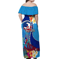 Personalised Haiti 220th Anniversary Independence Day Off Shoulder Maxi Dress Ayiti Flower with Polynesian Pattern LT03 - Polynesian Pride