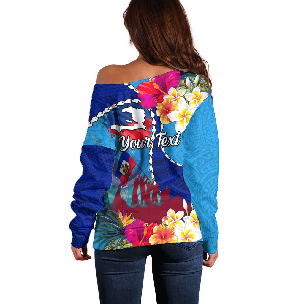 Personalised Haiti 220th Anniversary Independence Day Off Shoulder Sweater Ayiti Flower with Polynesian Pattern LT03 - Polynesian Pride
