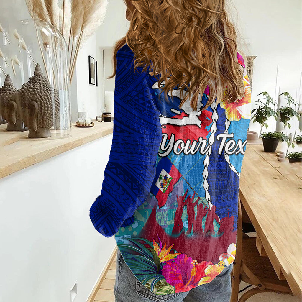 Personalised Haiti 220th Anniversary Independence Day Women Casual Shirt Ayiti Flower with Polynesian Pattern LT03 - Polynesian Pride
