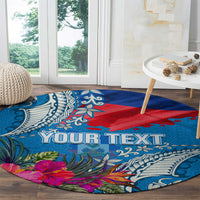 Personalised Haiti Coat Of Arms Round Carpet Repiblik d Ayiti Tropical Flower Blue Polynesian Pattern LT03 - Polynesian Pride