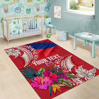 Personalised Haiti Coat Of Arms Area Rug Repiblik d Ayiti Tropical Flower Red Polynesian Pattern LT03 - Polynesian Pride