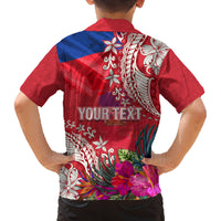 Personalised Haiti Coat Of Arms Family Matching Off Shoulder Long Sleeve Dress and Hawaiian Shirt Repiblik d Ayiti Tropical Flower Red Polynesian Pattern LT03 - Polynesian Pride