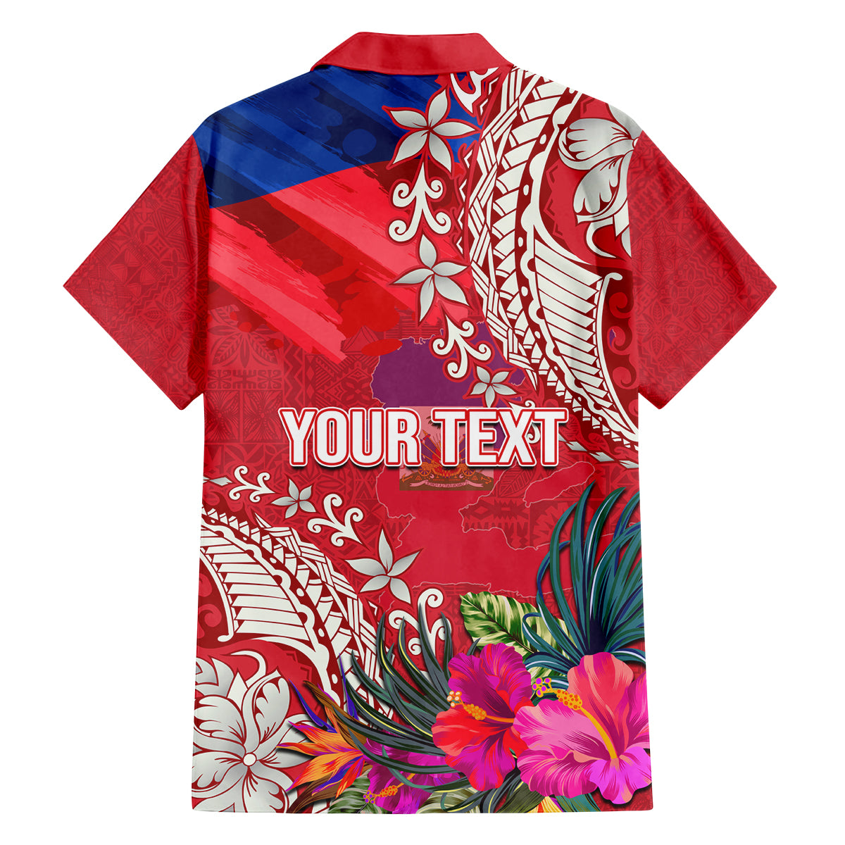 Personalised Haiti Coat Of Arms Family Matching Tank Maxi Dress and Hawaiian Shirt Repiblik d Ayiti Tropical Flower Red Polynesian Pattern LT03 - Polynesian Pride