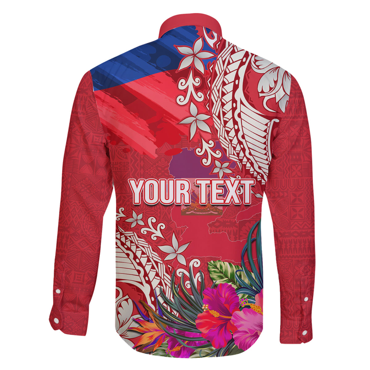 Personalised Haiti Coat Of Arms Family Matching Tank Maxi Dress and Hawaiian Shirt Repiblik d Ayiti Tropical Flower Red Polynesian Pattern LT03 - Polynesian Pride