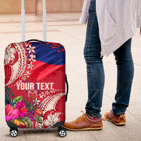 Personalised Haiti Coat Of Arms Luggage Cover Repiblik d Ayiti Tropical Flower Red Polynesian Pattern LT03 Red - Polynesian Pride