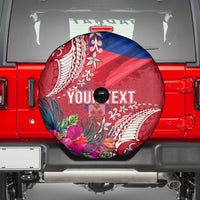 Personalised Haiti Coat Of Arms Spare Tire Cover Repiblik d Ayiti Tropical Flower Red Polynesian Pattern LT03 - Polynesian Pride