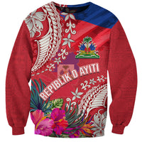 Personalised Haiti Coat Of Arms Sweatshirt Repiblik d Ayiti Tropical Flower Red Polynesian Pattern LT03 Unisex Red - Polynesian Pride