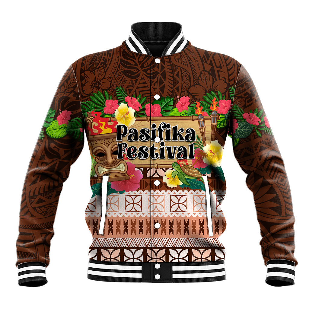 Pasifika Festival Auckland Baseball Jacket Polynesian Tribal with Pacific Pattern Brown Color LT03 Unisex Brown - Polynesian Pride