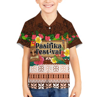 Pasifika Festival Auckland Family Matching Puletasi and Hawaiian Shirt Polynesian Tribal with Pacific Pattern Brown Color LT03 Son's Shirt Brown - Polynesian Pride