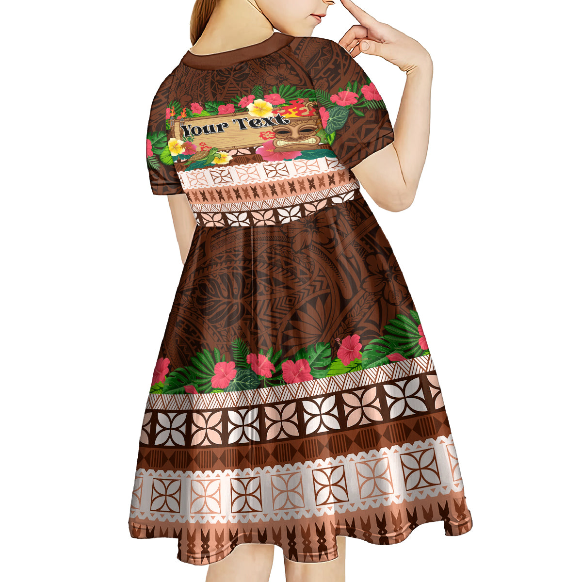 Pasifika Festival Auckland Kid Short Sleeve Dress Polynesian Tribal with Pacific Pattern Brown Color LT03 - Polynesian Pride
