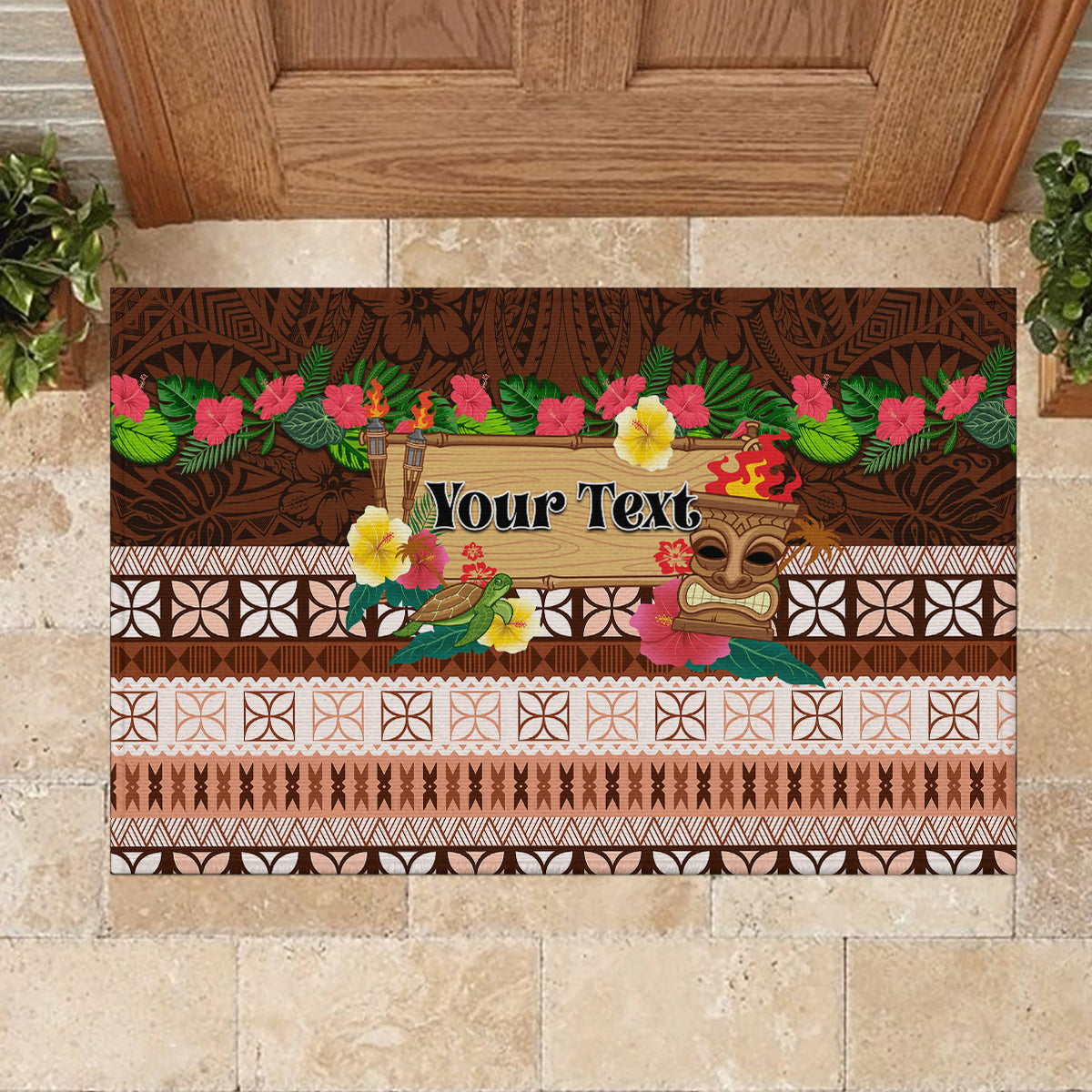 Pasifika Festival Auckland Rubber Doormat Polynesian Tribal with Pacific Pattern Brown Color