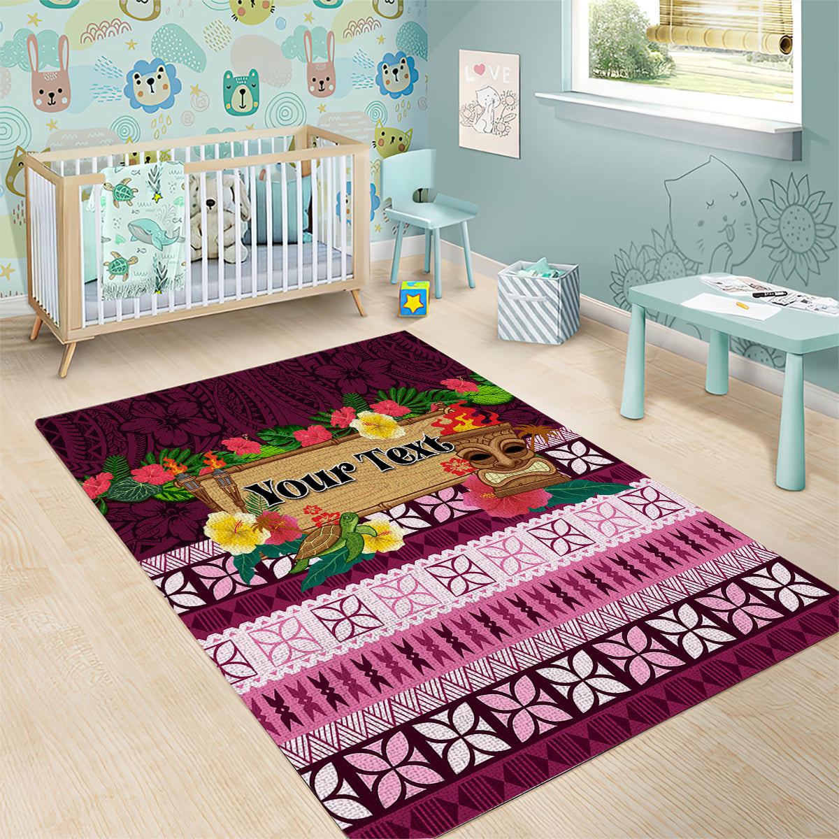 Pasifika Festival Auckland Area Rug Polynesian Tribal with Pacific Pattern Pink Color