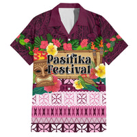 Pasifika Festival Auckland Family Matching Off Shoulder Short Dress and Hawaiian Shirt Polynesian Tribal with Pacific Pattern Pink Color LT03 Dad's Shirt - Short Sleeve Pink - Polynesian Pride