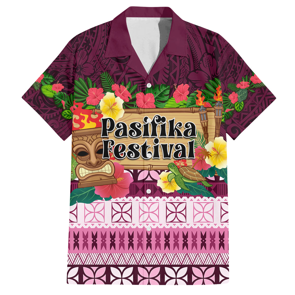 Pasifika Festival Auckland Family Matching Tank Maxi Dress and Hawaiian Shirt Polynesian Tribal with Pacific Pattern Pink Color LT03 Dad's Shirt - Short Sleeve Pink - Polynesian Pride