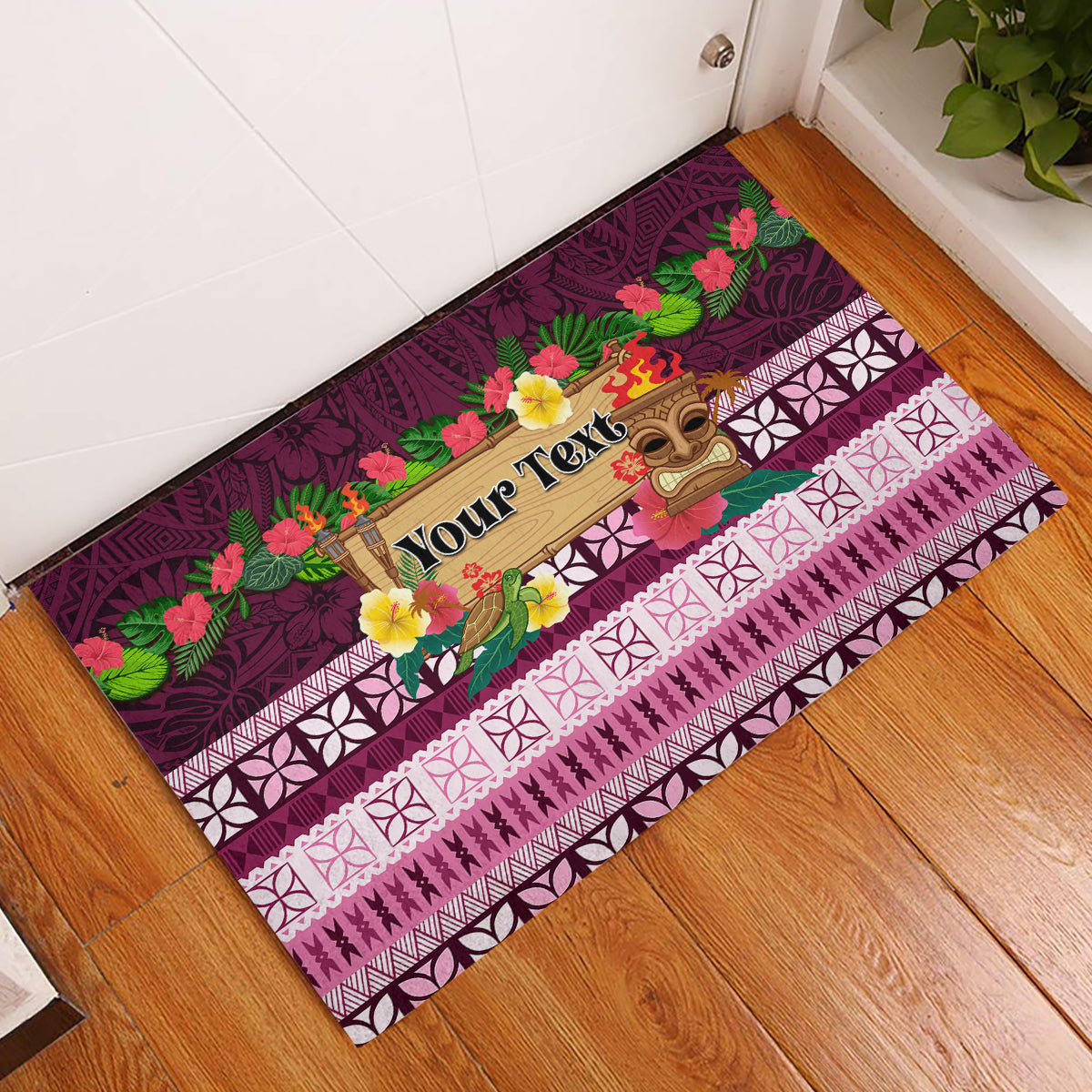 Pasifika Festival Auckland Rubber Doormat Polynesian Tribal with Pacific Pattern Pink Color