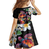 Hawaiian Lei Day Family Matching Long Sleeve Bodycon Dress and Hawaiian Shirt Plumeria and Turtle with Polynesian Tribal Pattern