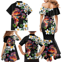 Hawaiian Lei Day Family Matching Mermaid Dress and Hawaiian Shirt Plumeria and Turtle with Polynesian Tribal Pattern LT03 - Polynesian Pride