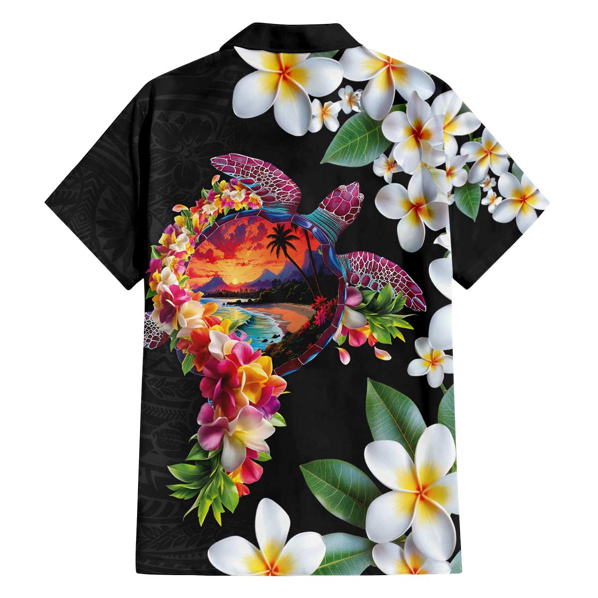 Hawaiian Lei Day Family Matching Off The Shoulder Long Sleeve Dress and Hawaiian Shirt Plumeria and Turtle with Polynesian Tribal Pattern