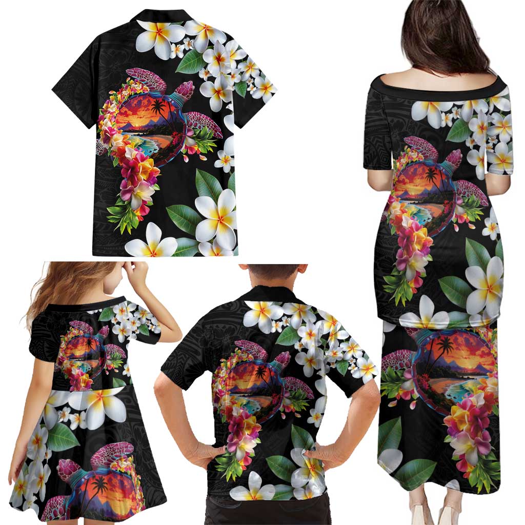 Hawaiian Lei Day Family Matching Puletasi and Hawaiian Shirt Plumeria and Turtle with Polynesian Tribal Pattern LT03 - Polynesian Pride