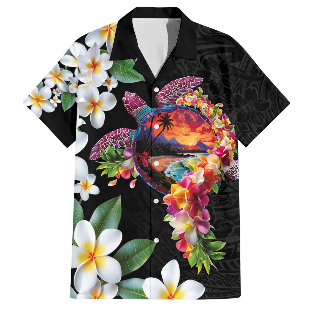 Hawaiian Lei Day Family Matching Tank Maxi Dress and Hawaiian Shirt Plumeria and Turtle with Polynesian Tribal Pattern