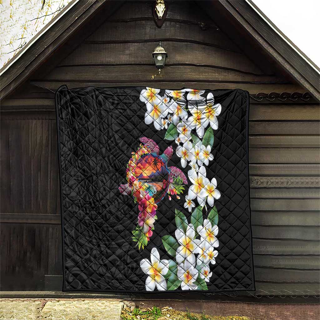 Hawaiian Lei Day Quilt Plumeria and Turtle with Polynesian Tribal Pattern