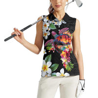 Hawaiian Lei Day Women Sleeveless Polo Shirt Plumeria and Turtle with Polynesian Tribal Pattern LT03 - Polynesian Pride