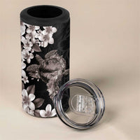 Hawaiian Lei Day 4 in 1 Can Cooler Tumbler Plumeria and Turtle with Polynesian Tribal Pattern Grayscale Color LT03 - Polynesian Pride