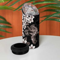 Hawaiian Lei Day 4 in 1 Can Cooler Tumbler Plumeria and Turtle with Polynesian Tribal Pattern Grayscale Color LT03 - Polynesian Pride