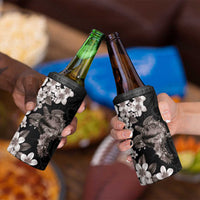 Hawaiian Lei Day 4 in 1 Can Cooler Tumbler Plumeria and Turtle with Polynesian Tribal Pattern Grayscale Color LT03 - Polynesian Pride