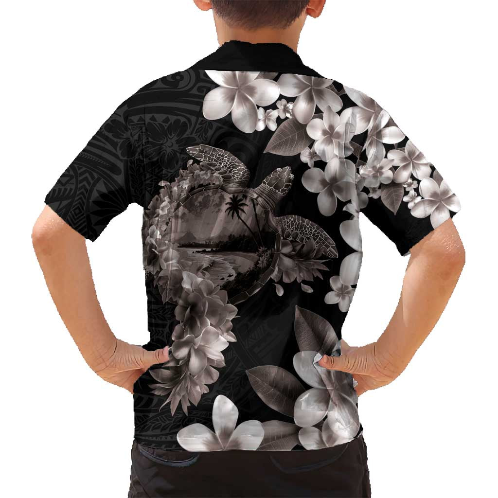 Hawaiian Lei Day Family Matching Off Shoulder Maxi Dress and Hawaiian Shirt Plumeria and Turtle with Polynesian Tribal Pattern Grayscale Color LT03 - Polynesian Pride