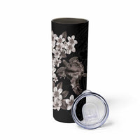 Hawaiian Lei Day Skinny Tumbler Plumeria and Turtle with Polynesian Tribal Pattern Grayscale Color LT03 - Polynesian Pride
