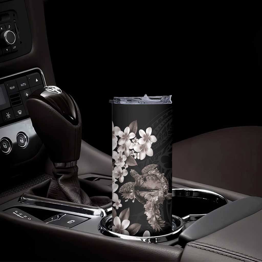 Hawaiian Lei Day Skinny Tumbler Plumeria and Turtle with Polynesian Tribal Pattern Grayscale Color LT03 - Polynesian Pride