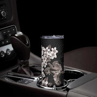 Hawaiian Lei Day Skinny Tumbler Plumeria and Turtle with Polynesian Tribal Pattern Grayscale Color LT03 - Polynesian Pride