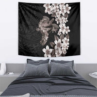 Hawaiian Lei Day Tapestry Plumeria and Turtle with Polynesian Tribal Pattern Grayscale Color LT03 - Polynesian Pride