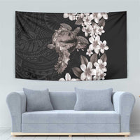 Hawaiian Lei Day Tapestry Plumeria and Turtle with Polynesian Tribal Pattern Grayscale Color LT03 - Polynesian Pride