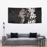 Hawaiian Lei Day Tapestry Plumeria and Turtle with Polynesian Tribal Pattern Grayscale Color LT03 - Polynesian Pride