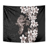 Hawaiian Lei Day Tapestry Plumeria and Turtle with Polynesian Tribal Pattern Grayscale Color LT03 - Polynesian Pride