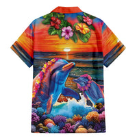 Hawaiian Lei Day Family Matching Mermaid Dress and Hawaiian Shirt Dolphins with Colorful Corals and Romantic Sunset LT03 - Polynesian Pride