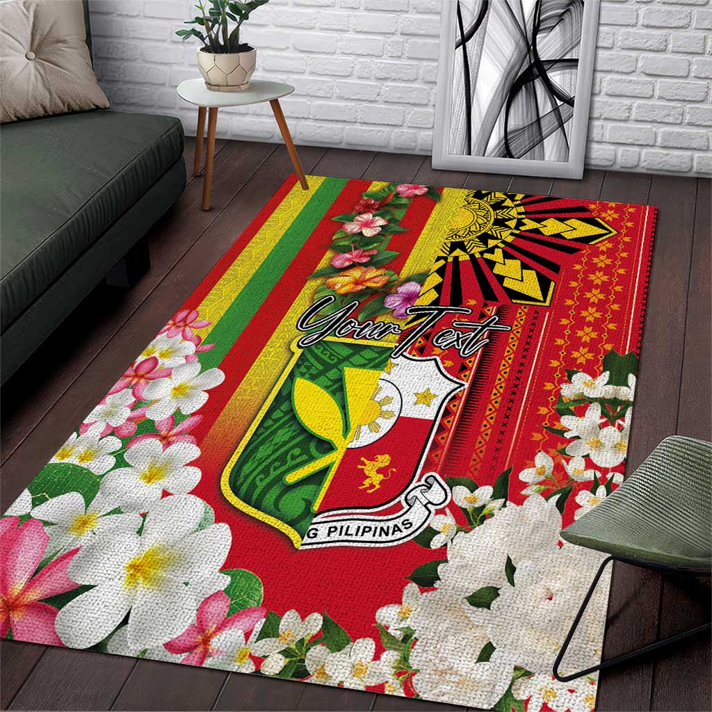 Personalised Hawaii and Philippines Together Area Rug The Emblems with Cultural Symbols Green-Yellow-Red Tricolor LT03 Art - Polynesian Pride