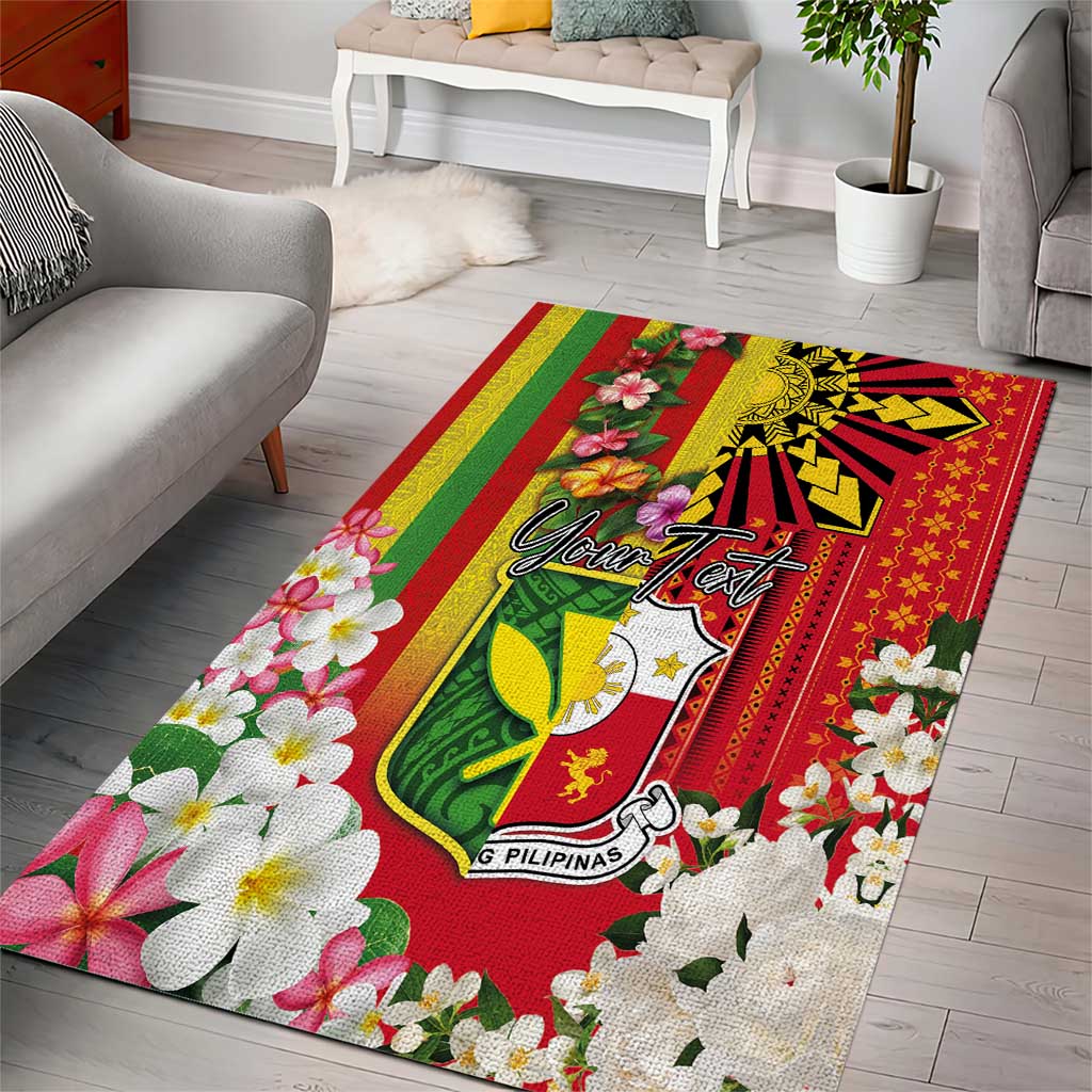 Personalised Hawaii and Philippines Together Area Rug The Emblems with Cultural Symbols Green-Yellow-Red Tricolor LT03 - Polynesian Pride