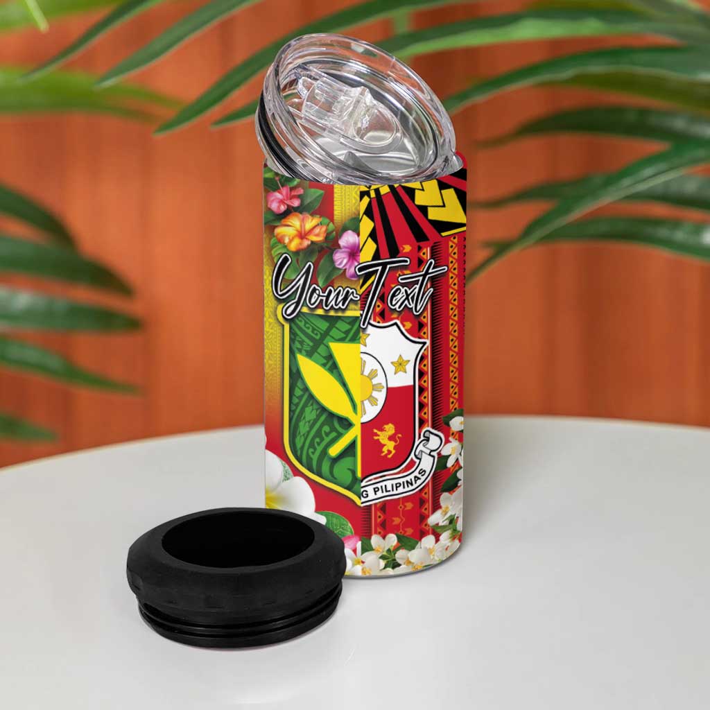 Personalised Hawaii and Philippines Together 4 in 1 Can Cooler Tumbler The Emblems with Cultural Symbols Tricolor LT03 - Polynesian Pride
