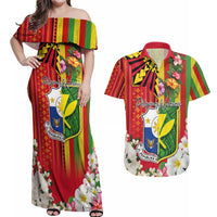 Personalised Hawaii and Philippines Together Couples Matching Off Shoulder Maxi Dress and Hawaiian Shirt The Emblems with Cultural Symbols Green-Yellow-Red Tricolor