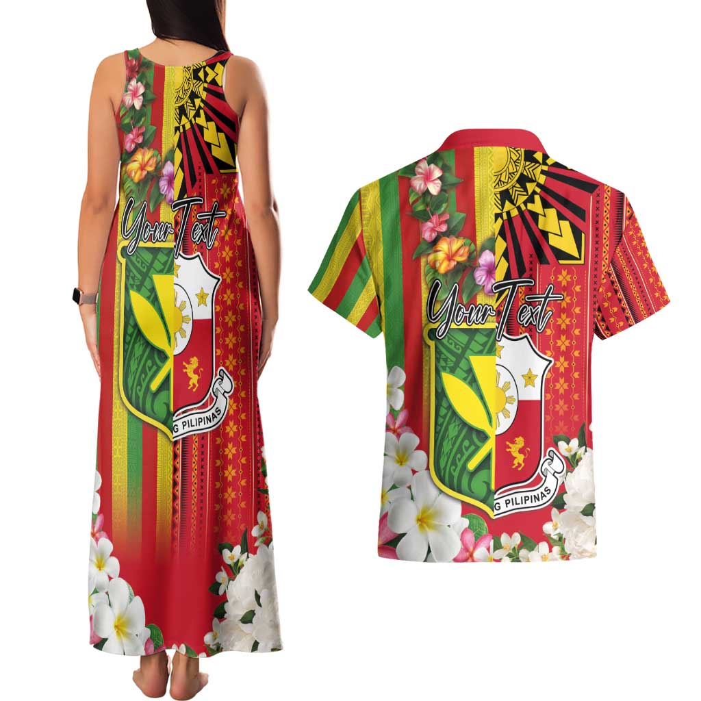 Personalised Hawaii and Philippines Together Couples Matching Tank Maxi Dress and Hawaiian Shirt The Emblems with Cultural Symbols Green-Yellow-Red Tricolor