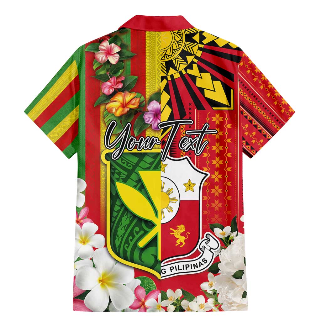 Personalised Hawaii and Philippines Together Family Matching Mermaid Dress and Hawaiian Shirt The Emblems with Cultural Symbols Green-Yellow-Red Tricolor LT03 - Polynesian Pride