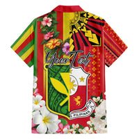 Personalised Hawaii and Philippines Together Family Matching Off Shoulder Maxi Dress and Hawaiian Shirt The Emblems with Cultural Symbols Green-Yellow-Red Tricolor LT03 - Polynesian Pride