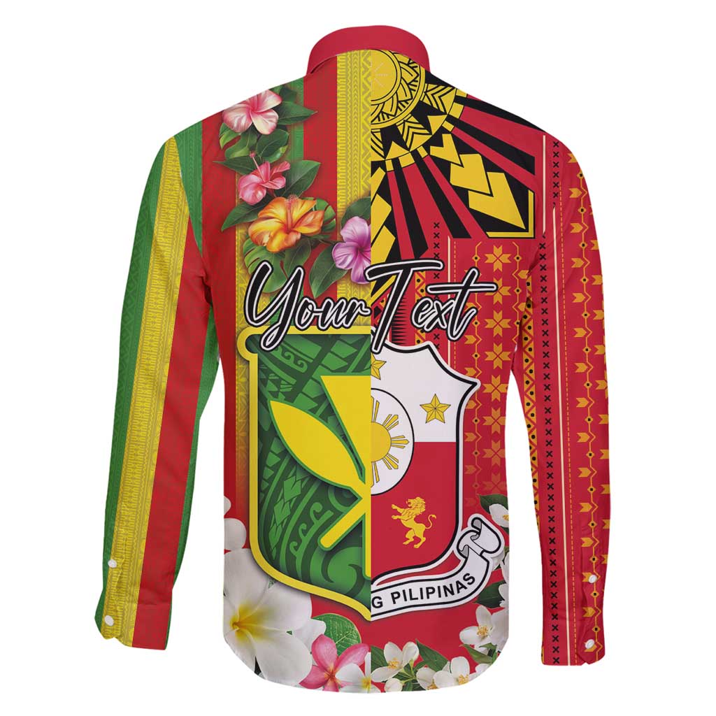 Personalised Hawaii and Philippines Together Family Matching Off Shoulder Maxi Dress and Hawaiian Shirt The Emblems with Cultural Symbols Green-Yellow-Red Tricolor LT03 - Polynesian Pride